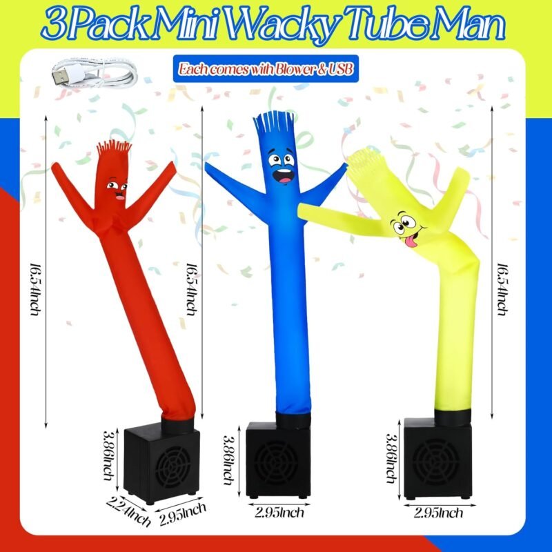 Poen 3 Pcs Mini Inflatable Tube Man Gift Funny Gag Birthday Wacky Waving Inflatable Guy with Blower Desktop Mini Dancer Gift for Women Party Decoration(Smile) - Image 2