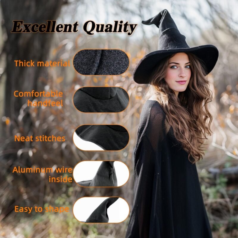 Witch Hat, 18IN Wizard Hat Cosplay Accessories for Halloween Costume Party Christmas Masquerade Carnivals - Image 2