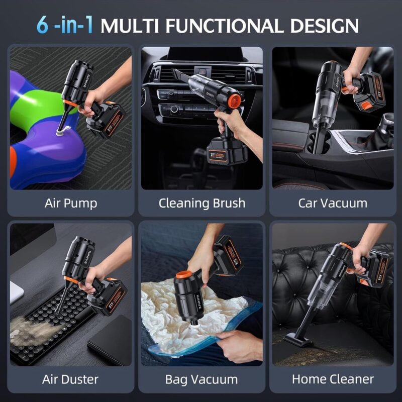 Car Vacuum Portable Cordless, 40,000Pa High Power Dust Buster, 6-in-1 Handheld Vacuum Cleaners for Home, Car, Pet Hair, Keyboard, Black - Image 5