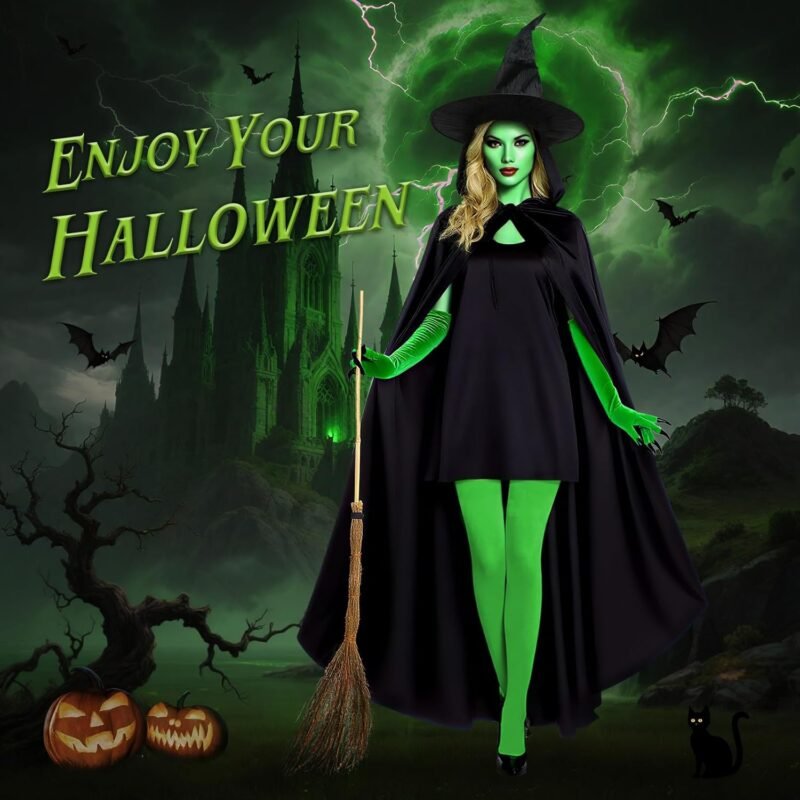 Witch Costume for Women Halloween Cosplay with Hooded Cape Witch Hat Gloves Socks Cosplay Props Party Outfits - Image 9