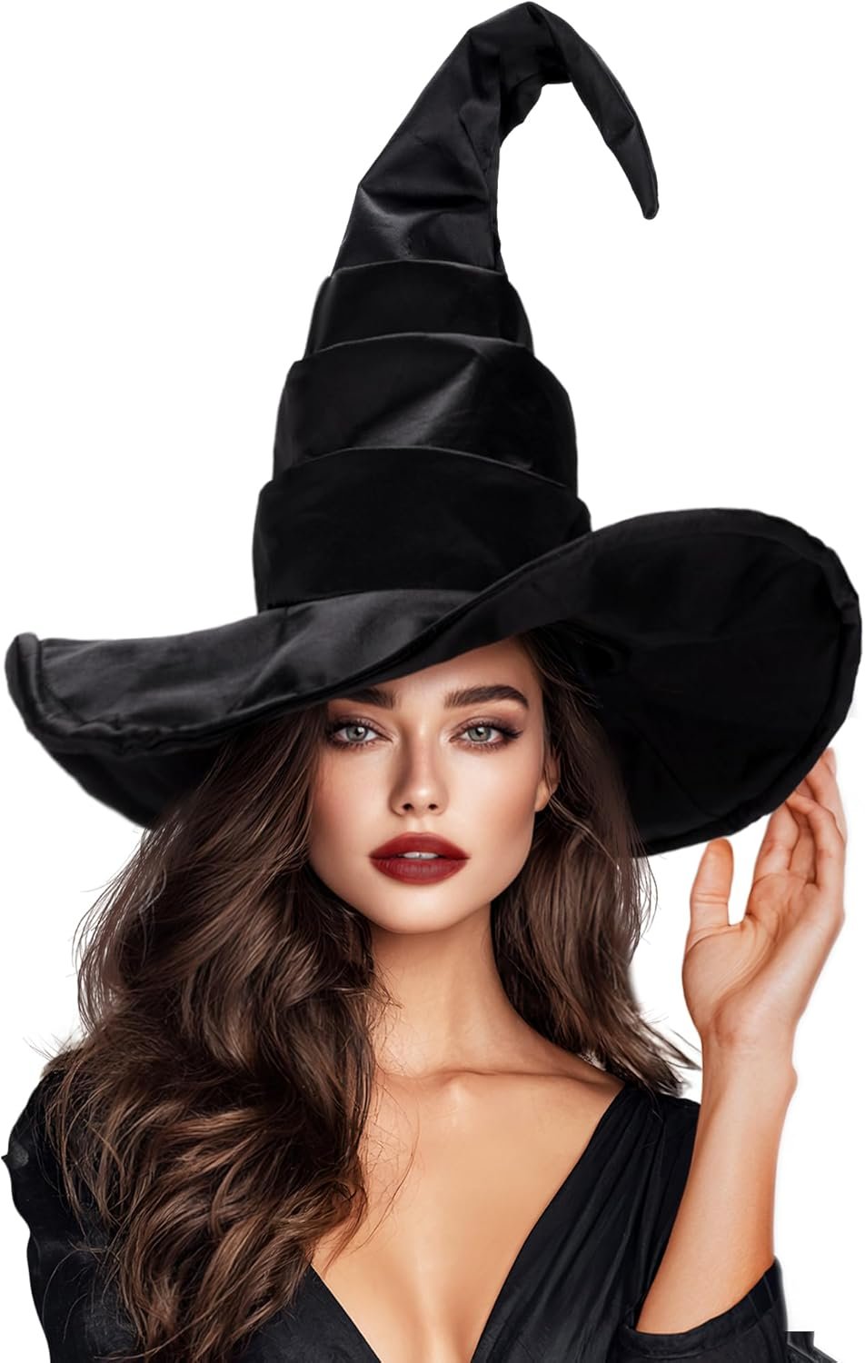 Ibeauti Women Halloween Witch Hat Long Ruched Black Witch Costume Hat Accessory