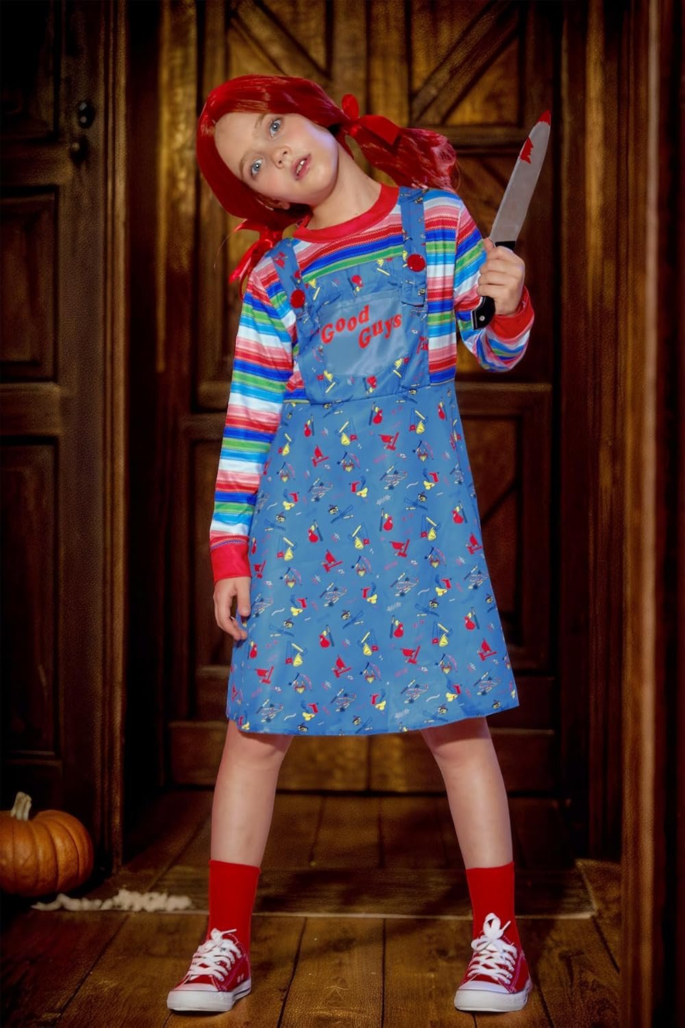 BesserBay Girl's 4PCS Halloween Costume Set Horror Killer Dress Up Mock Two-Piece 2-12 Years - Image 4