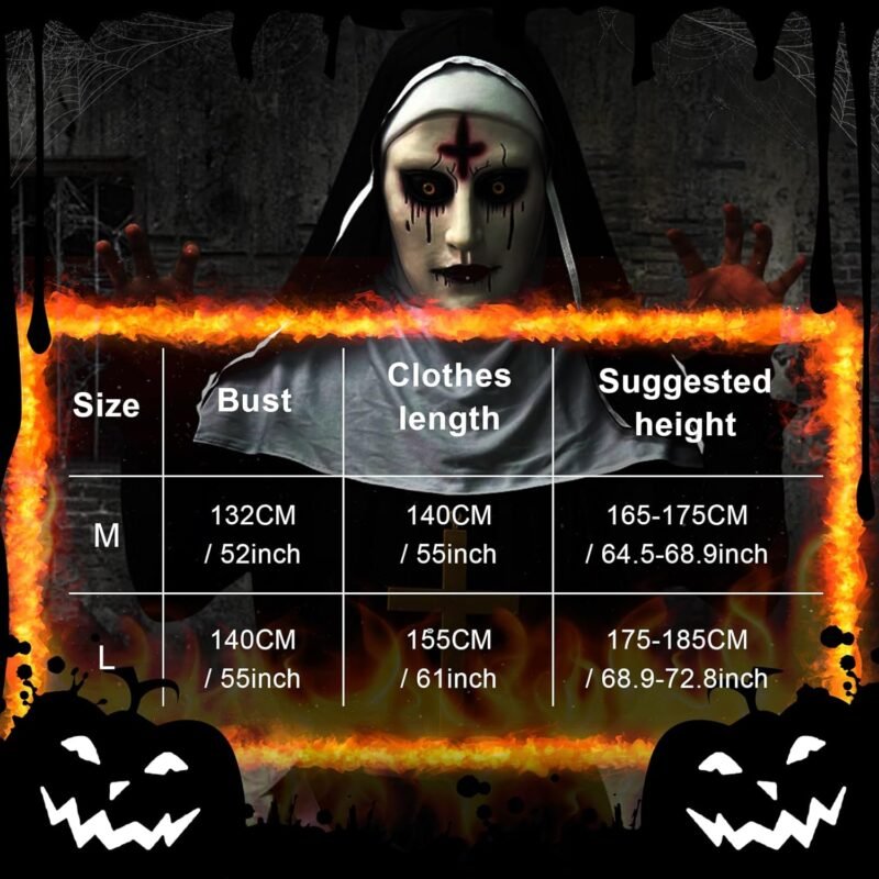 Nun Costume for Women Men Scary Halloween Nun Mask Adult The Nun Costume Black Nun Dress Cosplay - Image 6