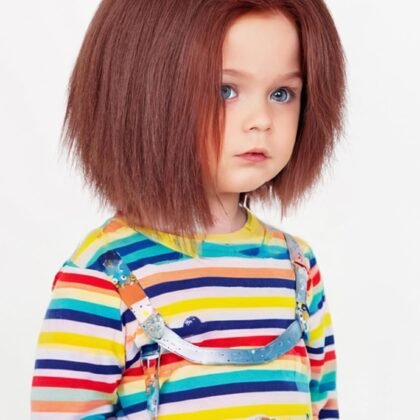 Kids Brown Creepy Doll Killer Costume Wig Red Brown Synthetic Hair for Child Girls Boys Toddler Halloween Party
