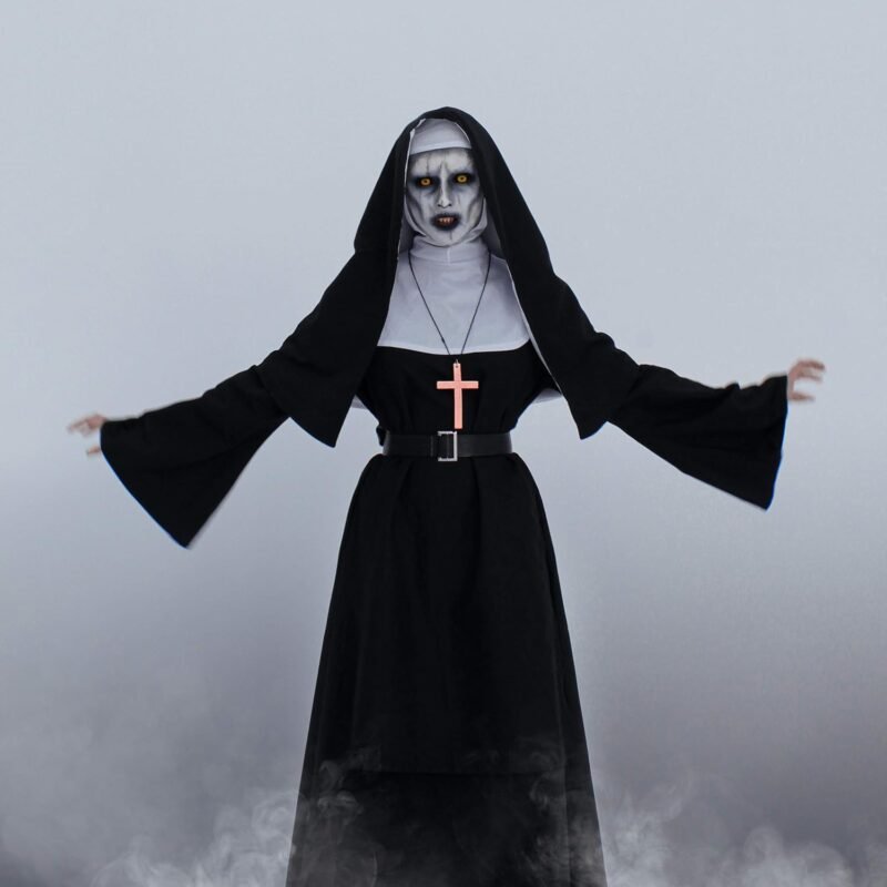 NSPSTT The Nun Costume for Women Nun Dress Halloween Cosplay for Men Nun Costume 5pcs Set - Image 4