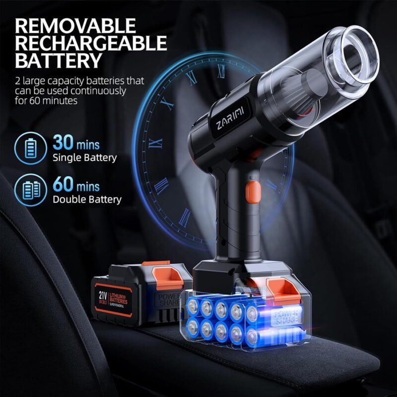 Car Vacuum Portable Cordless, 40,000Pa High Power Dust Buster, 6-in-1 Handheld Vacuum Cleaners for Home, Car, Pet Hair, Keyboard, Black - Image 3