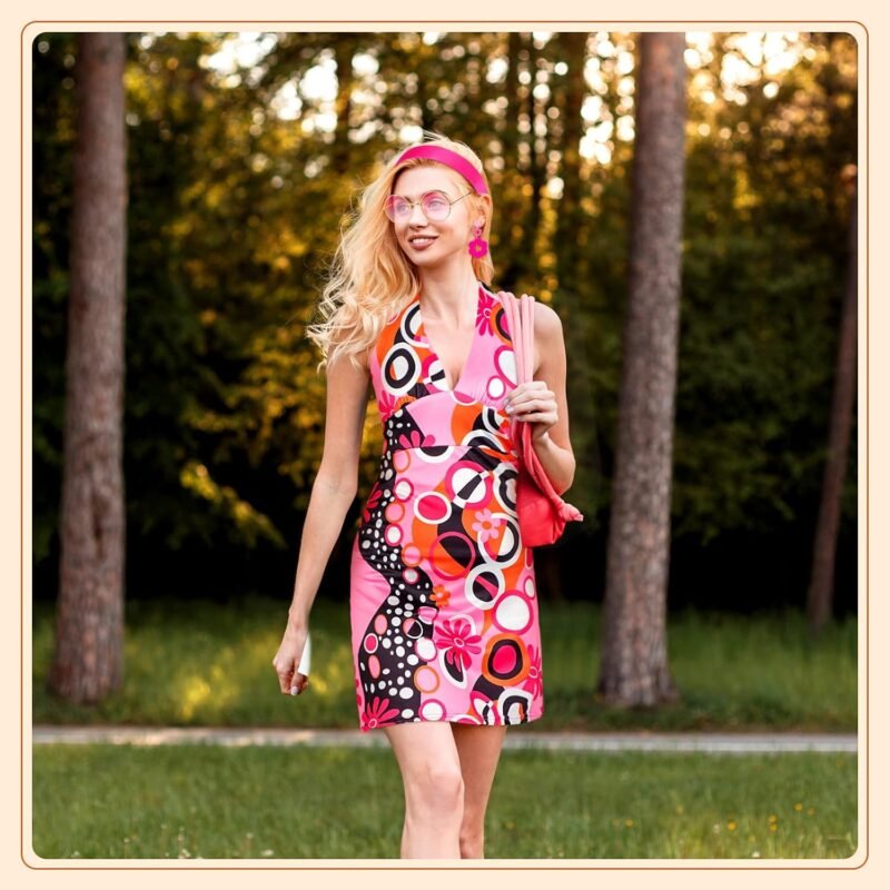 SATINIOR 4 Pcs 60s 70s Hippie Costume Women Retro Disco Outfit Groovy Dress Headband Earring Party Sunglasses for Halloween - Image 4