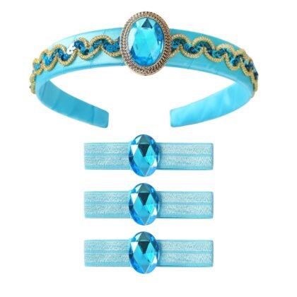 Princess Headband with 3 Hair Ties for Women Girls Halloween Costume Accessories Blue Dress Up for Jasmine
