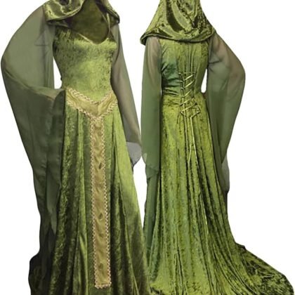 Women's Medieval Lace-up Vintage Hooded Cloak Robe Adult Costume Retro Cosplay Long Dress Halloween Party Costume