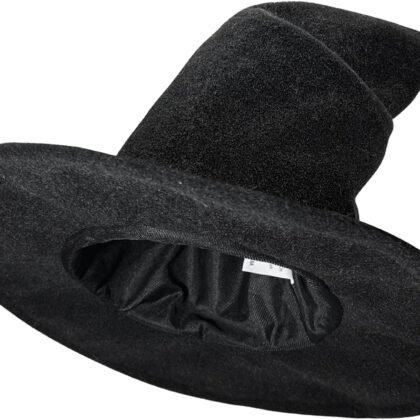 Halloween Witch Hat Wizard Costume for Women Adult, 1.5cm Thickened Black Witch Hats Anti-wrinkle& Keep Stand, Classic WICCAN Masquerade Style Wide Brim Gandalf Hat