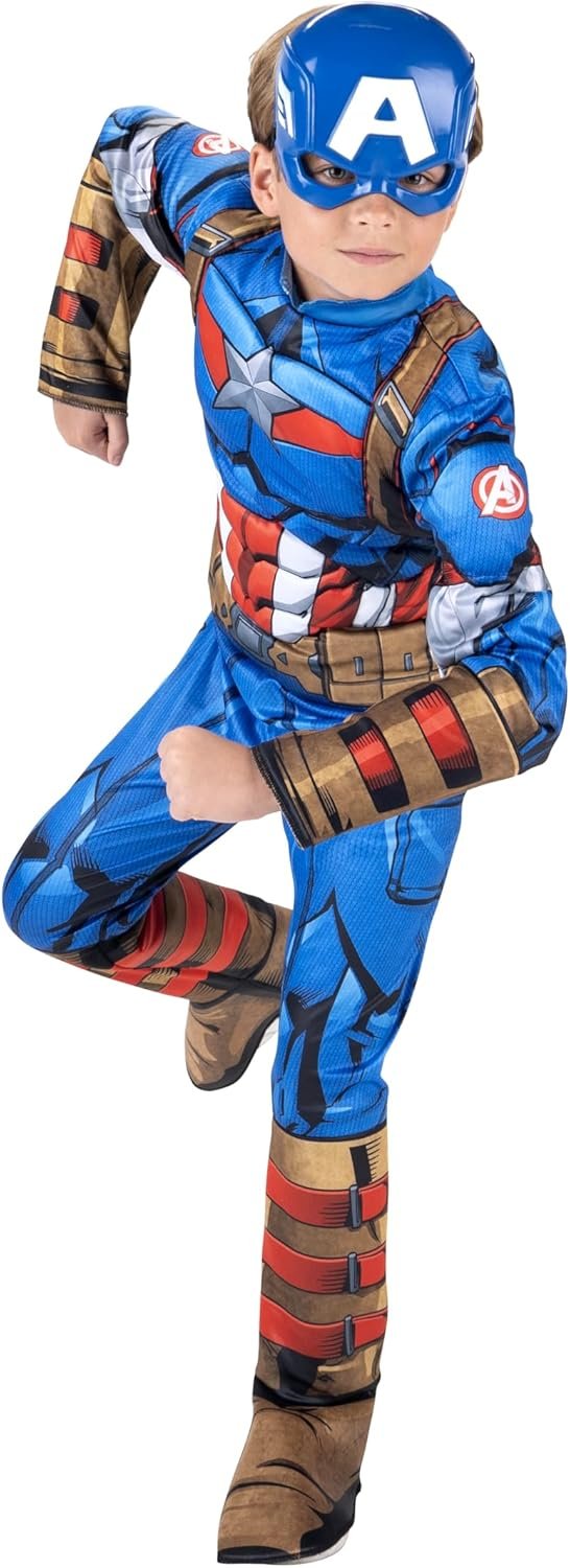 Marvel Captain America Official Youth Halloween Costume - Premium Quality Padded Jumpsuit with Plastic Mask - Image 5