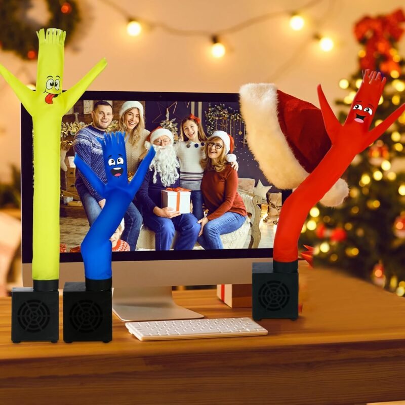 Poen 3 Pcs Mini Inflatable Tube Man Gift Funny Gag Birthday Wacky Waving Inflatable Guy with Blower Desktop Mini Dancer Gift for Women Party Decoration(Smile) - Image 5