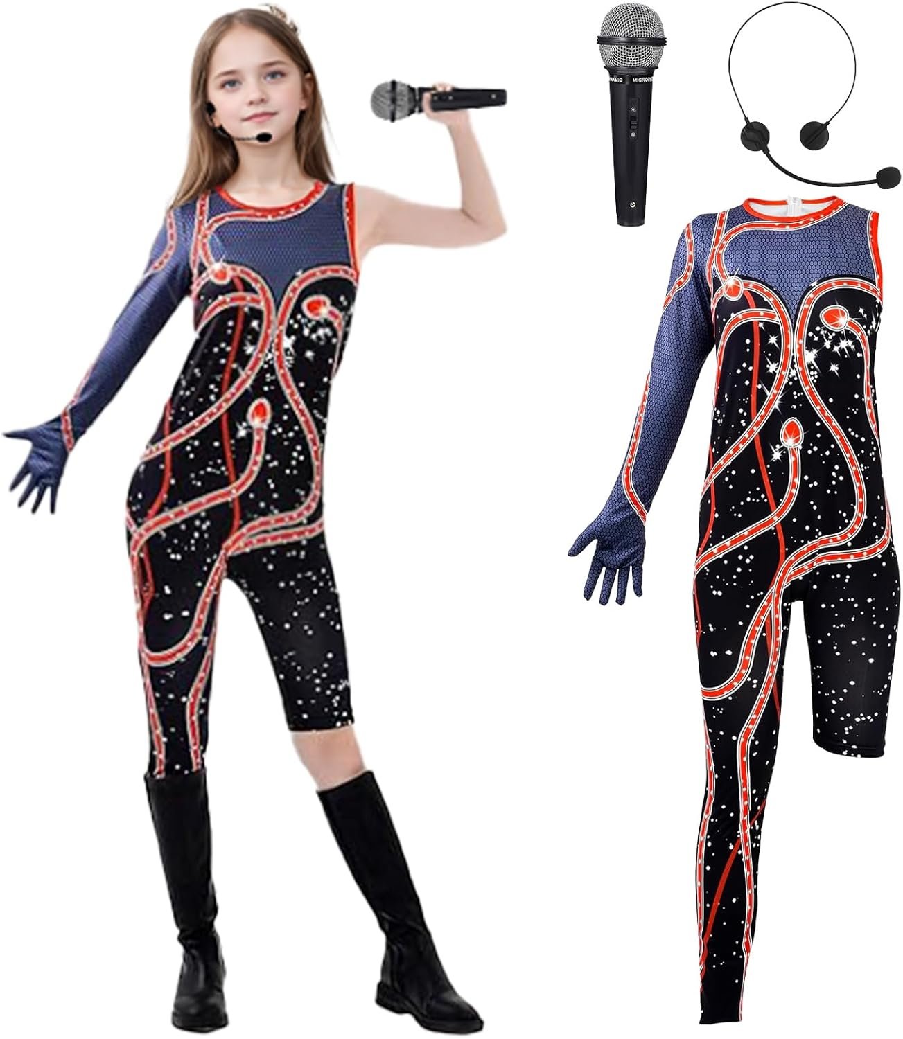 DreamJ Girls Snake Costume Outfit Singer Concert Bodysuit Cosplay Jumpsuit Halloween Costume