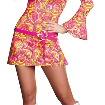 Dreamgirl Adult Womens 70s Disco Costume, Groovy Go Go Dancer Outfit, Womens Go Gorgeous Halloween Costume - Large