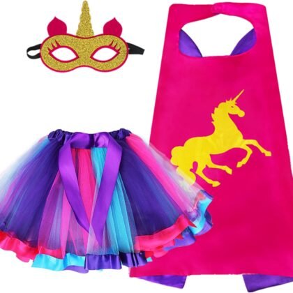 D.Q.Z Toddlers Super Hero Costumes for Girls Superhero-Capes Rainbow TuTu, Princess Dress Up Birthday Gifts for 3-6