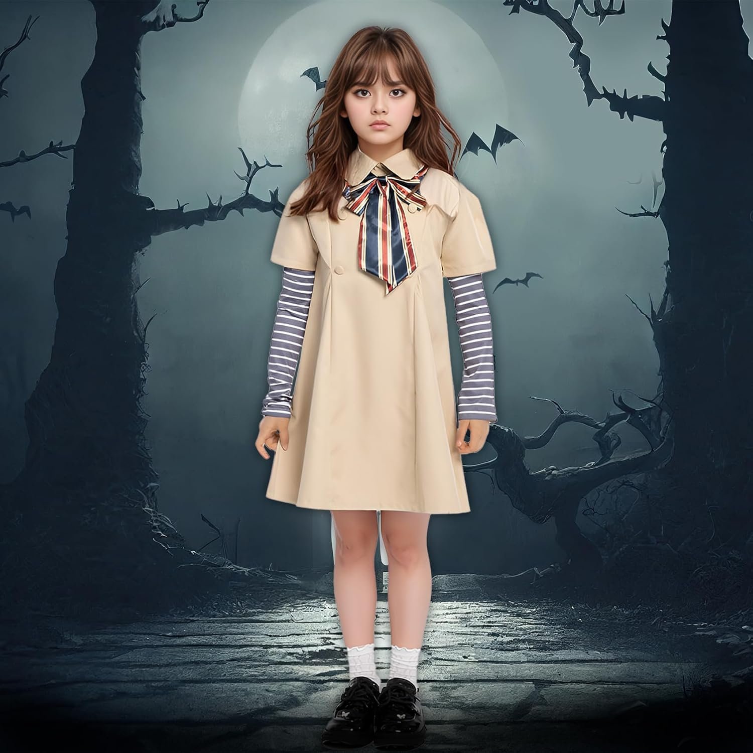 Creepy Doll Costume Halloween Girls Dress with Detachable Sleeves - Image 4