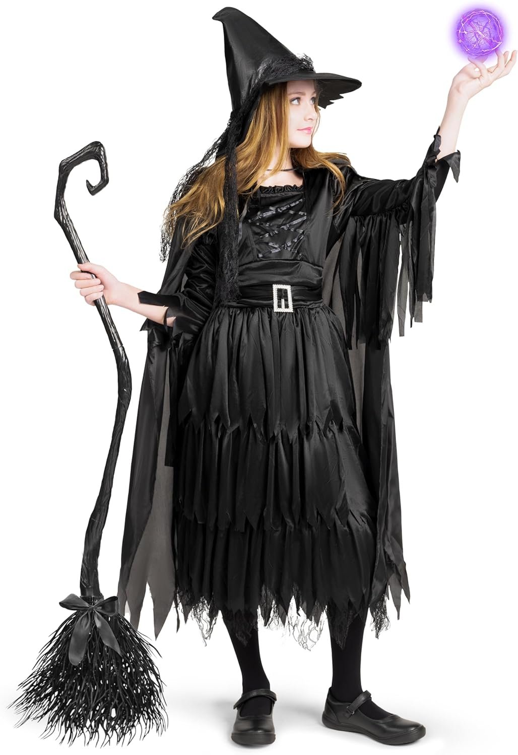 Spooktacular Creations Classic Kids Witch Costume, Toddler Gothic Sorceress Black Witch Dress with Broom and Hat for Girls Halloween Themed Parties, M - Image 5