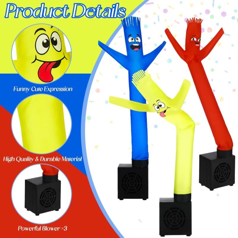 Poen 3 Pcs Mini Inflatable Tube Man Gift Funny Gag Birthday Wacky Waving Inflatable Guy with Blower Desktop Mini Dancer Gift for Women Party Decoration(Smile) - Image 3