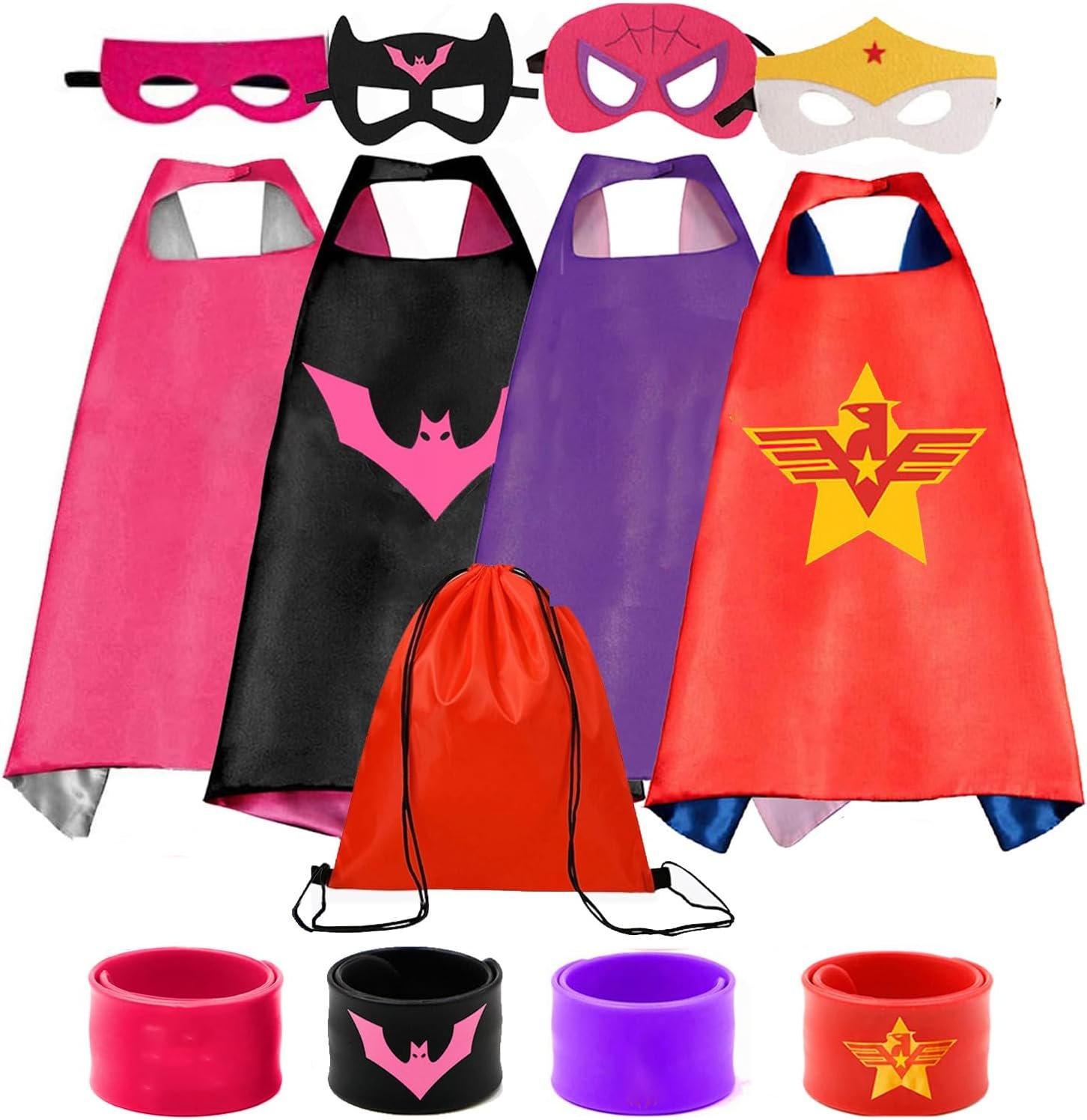 Superhero Capes Set and Wristbands Kids Costumes Halloween Christmas Cosplay Dress Up for Boys Girls