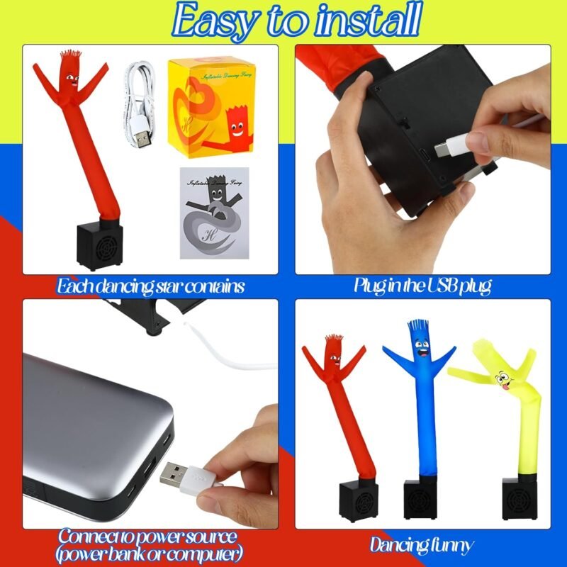 Poen 3 Pcs Mini Inflatable Tube Man Gift Funny Gag Birthday Wacky Waving Inflatable Guy with Blower Desktop Mini Dancer Gift for Women Party Decoration(Smile) - Image 4