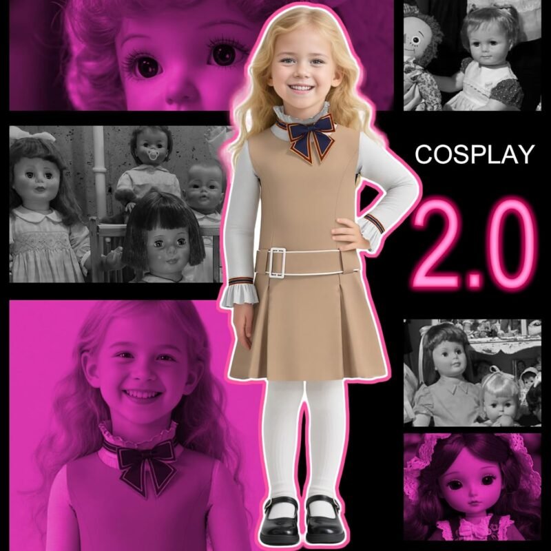 Kids Robot Doll Movie Costume Girls Megan Dress with Long Sleeve Top Bow Tie Belt Stockings Birthday Halloween Cosplay - Image 6