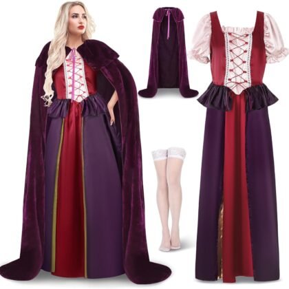 Ramede Halloween Witch Sister Costume Set Movie Cosplay Dress Outfit for Women Medieval Velvet Outfit Magical Party