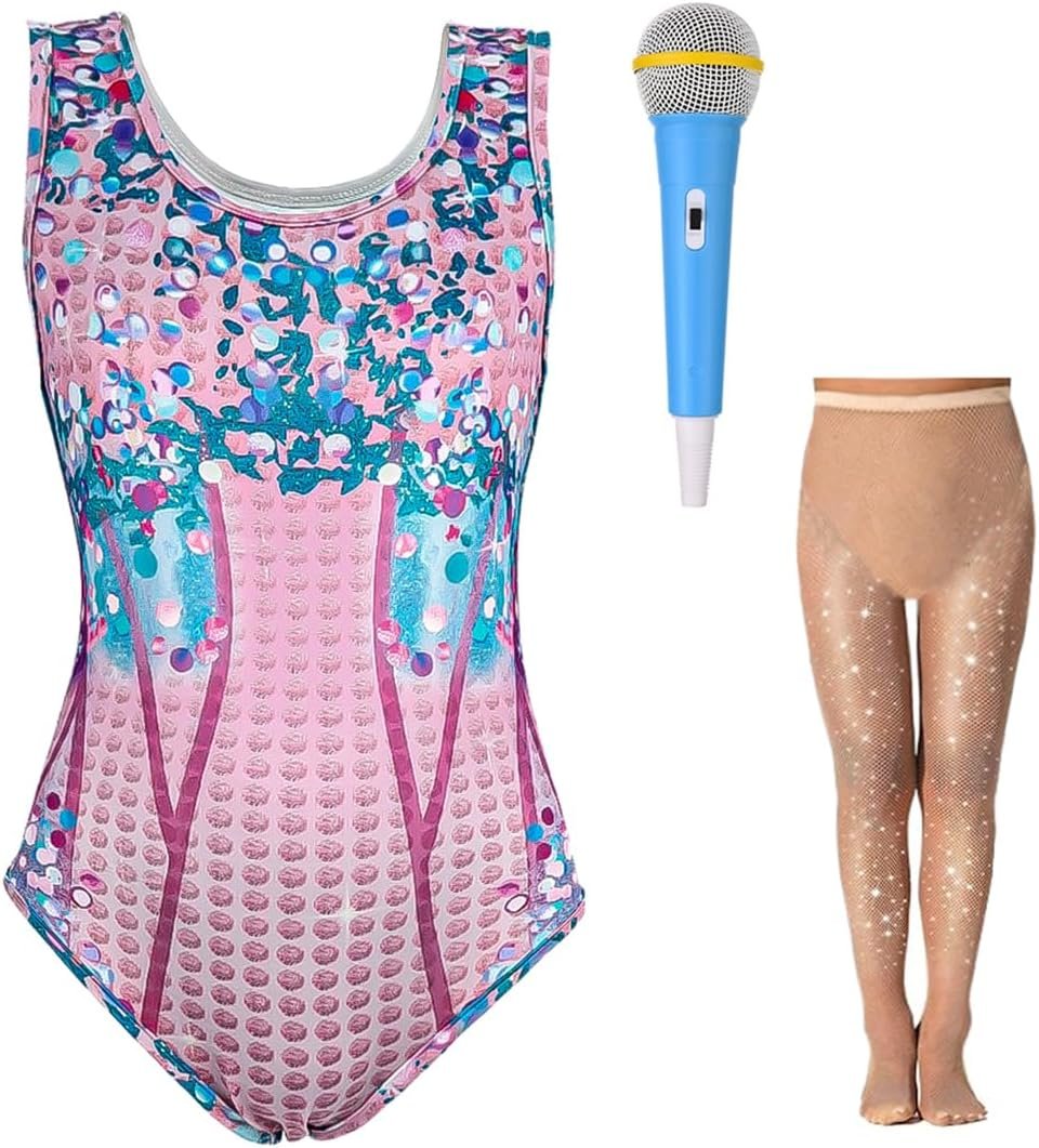 Kids Singer Star Costume for Girls Musical Dance 3D Printed Rhinestone Bodysuit Set Concert Party Cosplay 3-12 Years