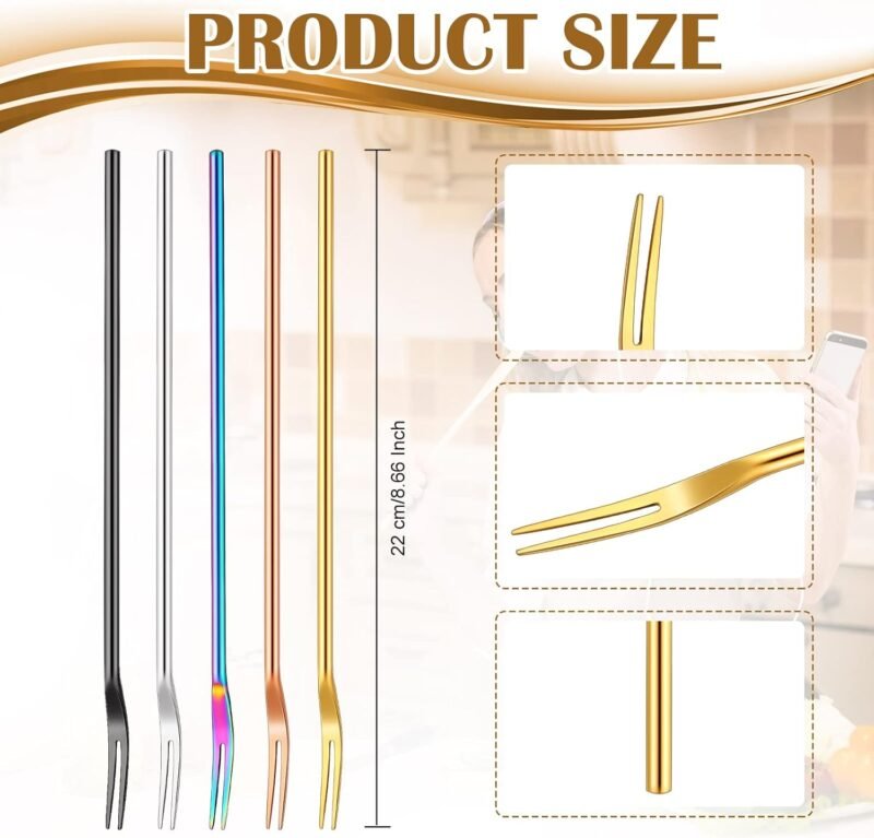 Yexiya 5 Pcs Pickle Fork, 8.66 Inches Long Handle Olive Fork 304 Stainless Steel Pickle Picker Grabber Tool for Jar Cocktail Dessert Fruit, 2 Prong(Multicolor) - Image 2