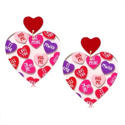 Heart Earrings Valentine's Day Earrings Acrylic Love Message Pink Heart Arch Dangle Earrings Valentine's Day Galentines Day Concert Gifts for Her