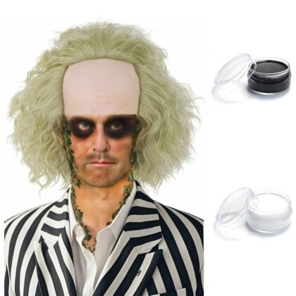 Short Mess Bald Headpiece Men Wig Accessories for Clown Cosplay Gothic Halloween Costume Wigs (Green(with Face Painting Cream))