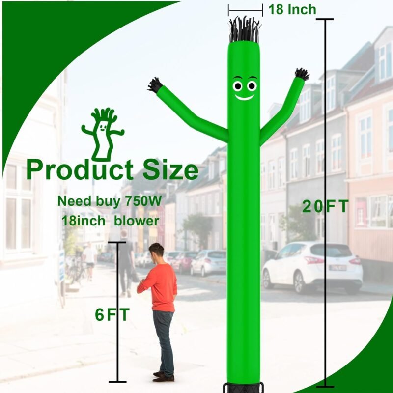 Sky Waving Inflatable Tube Man Only, 20 Feet Tall Wacky Waving Inflatable Tube Guy, Replacement Tube Man for Opening Activities, Green (No Blower) - Image 2