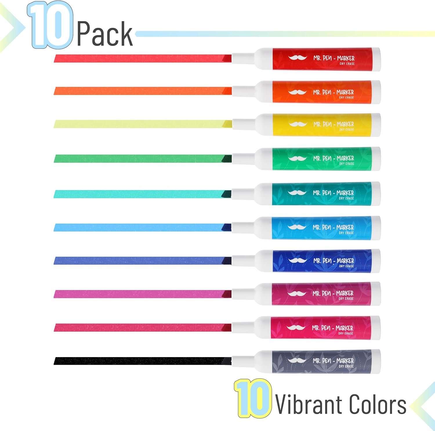 Mr. Pen Dry Erase Markers - Low Odor, Chisel Tip, 10 Pack, Vibrant Colors, Whiteboard Markers - Image 2