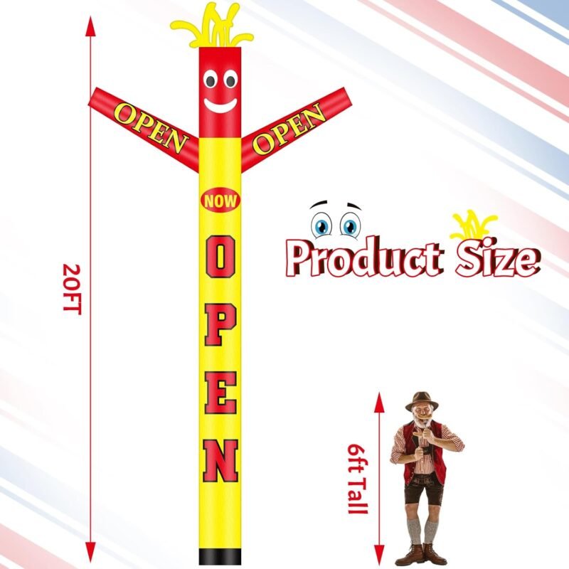 20 ft Now Open Inflatable Tube Man Advertising Giant Inflatable Guy Waving Arm Blow up Man Dancing Puppet Guy for Outdoor Events Business Store, Blower Not Included - Image 2