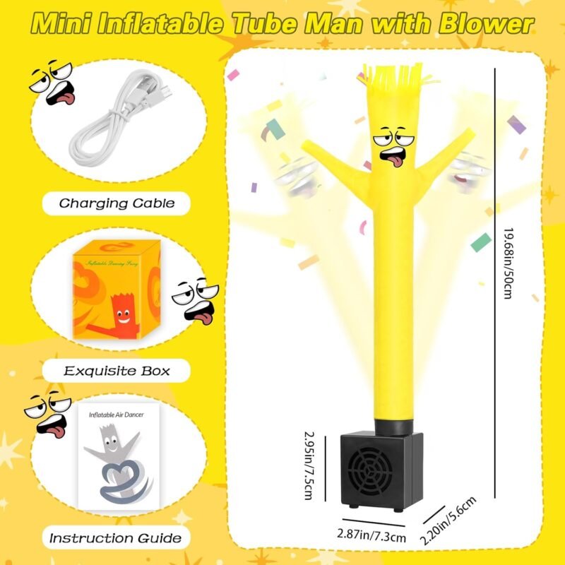 Mini Inflatable Tube Man Novelty Gag Gifts Wacky Waving Inflatable Tube Guy Desktop with Blower for Christmas White Elephant Gift (Yellow) - Image 2