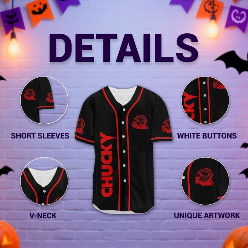 Horror Jersey, Halloween Baseball Jersey, Horror Movie Shirts Short Sleeve, Gifts for Horror Lover - Image 6
