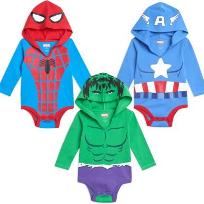 Marvel Avengers Hulk Captain America Spider-Man Baby 3 Pack Cosplay Bodysuits Newborn to Infant