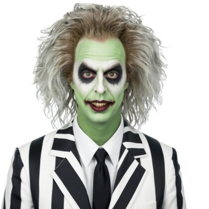 morvally Men's Evil Ghost Costume Grey Bald Cap Wig Clown Cosplay Synthetic Fluffy Hair Wig for Halloween Party (Grey)