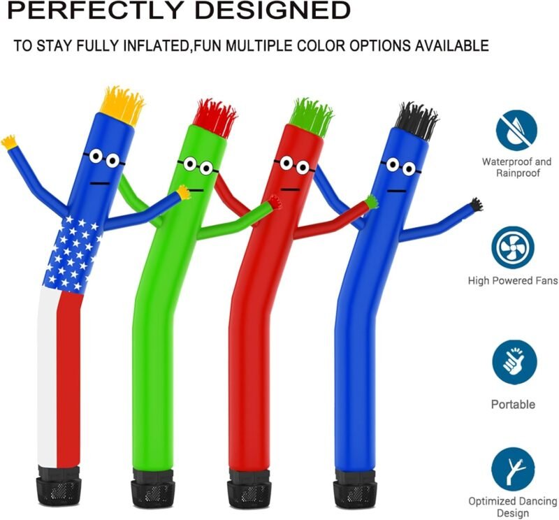 6FT Inflatable Tube Man with 1pc Blower & 2pc Dancer, Sky Air Waving Puppet Dancer, Blow up Wacky Wavy Inflatable Flappy Arm Guy for Party, Amusement Park,Outdoor Decoration Advertising (Flag&Green) - Image 7