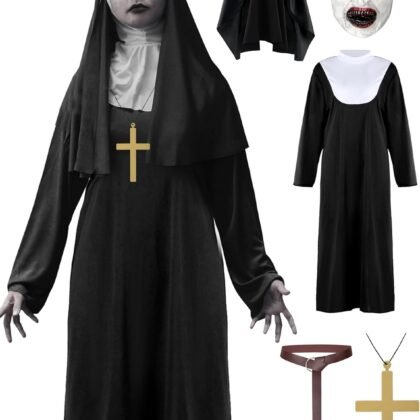 CICOCI Unisex Nun Costume For Men Women With Scary Mask Set Adult Halloween Costume Plus Size