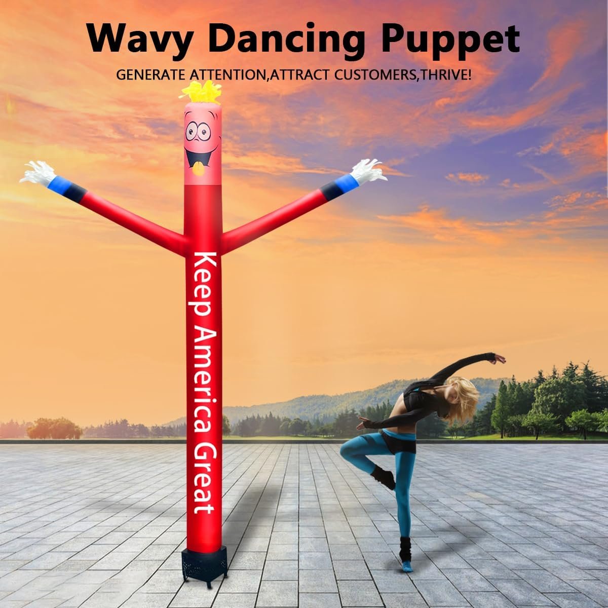 8ft Inflatable Air Waving Tube Dancer with Blower Set for 4th July, Blow Up Inflate Keep American Great for Sky Puppet Tube Dancer for Independence Day Outdoor Party Decoration - Image 2