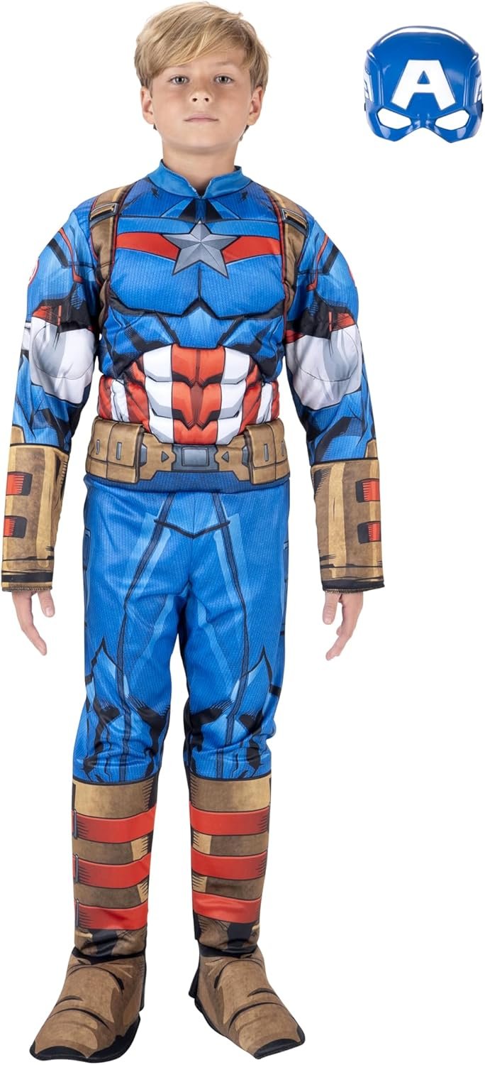 Marvel Captain America Official Youth Halloween Costume - Premium Quality Padded Jumpsuit with Plastic Mask - Image 3