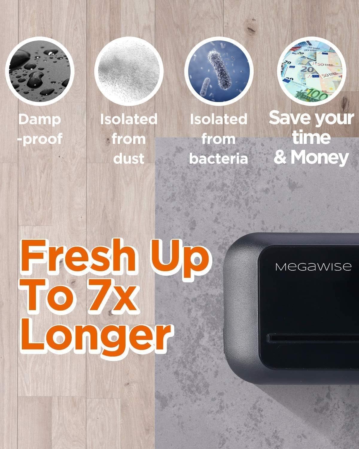 MEGAWISE Vacuum Sealer Machine, Portable Strong Suction Power Food Sealer, Bags and Cutter included with External Vacuum Function, Freshness Saver(Silver) - Image 5