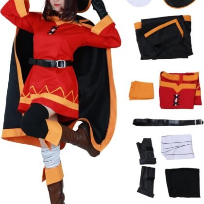 miccostumes Women's Costume Anime Witch Cosplay Outfit Red Dress With Hat And Cape