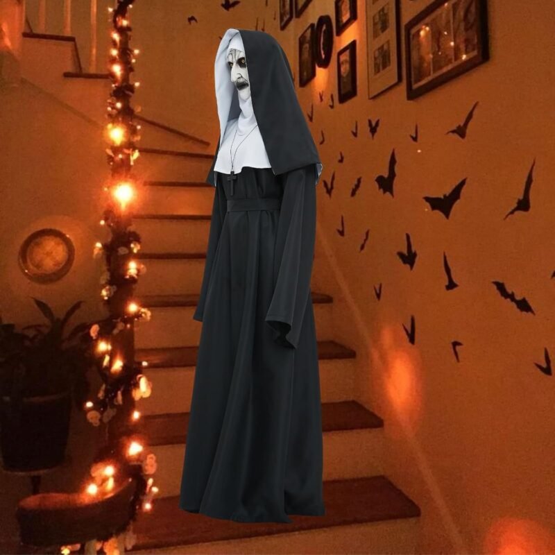 Nun Costume for Women Deluxe Scary Plus Size Halloween Costumes Outfit for Party Unisex Men Priest Cosplay Suit Black - Image 6
