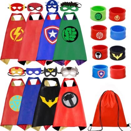 Superhero Capes Set and Wristbands Kids Costumes Halloween Christmas Cosplay Dress Up for Boys Girls