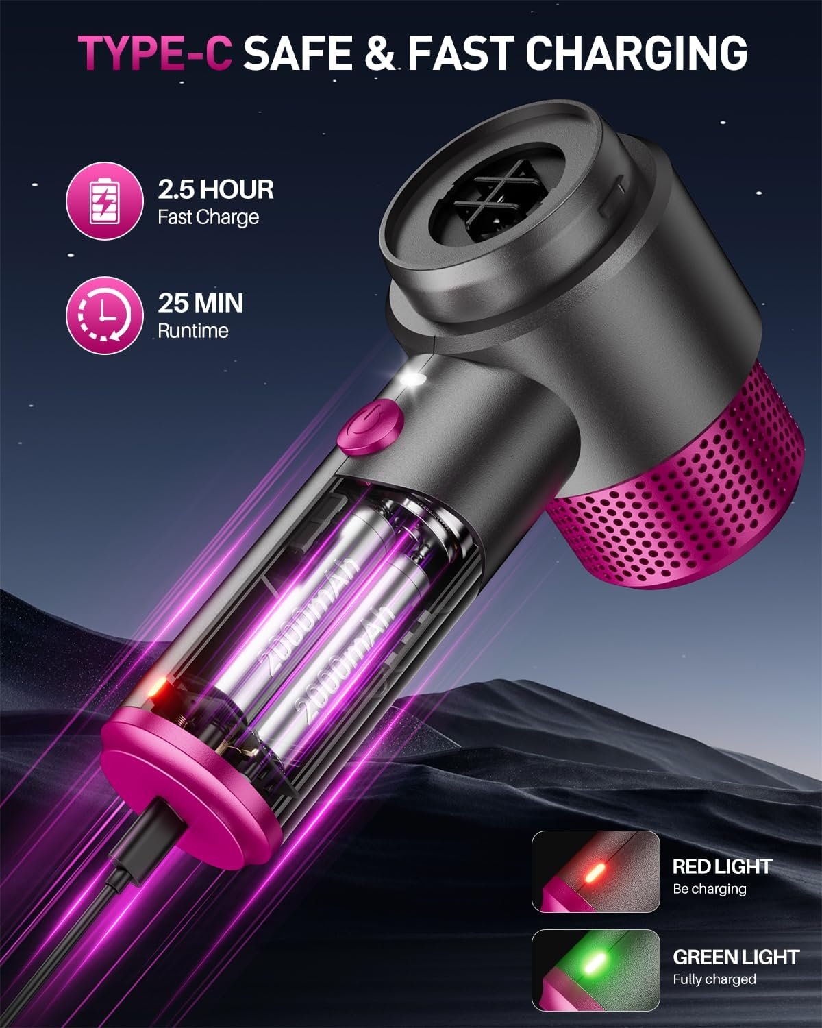 EYYA Handheld Cordless Car Vacuum Cleaner, 4-in-1 Portable Mini Car Vacuum Cleaner, 15000PA High Power & Air Duster with LED Light for Home Office - Image 6