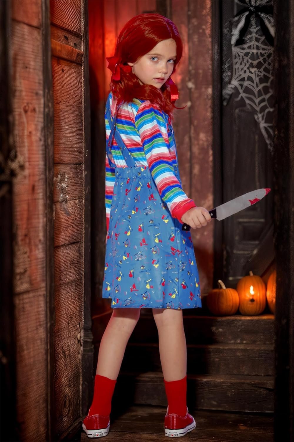 BesserBay Girl's 4PCS Halloween Costume Set Horror Killer Dress Up Mock Two-Piece 2-12 Years - Image 5