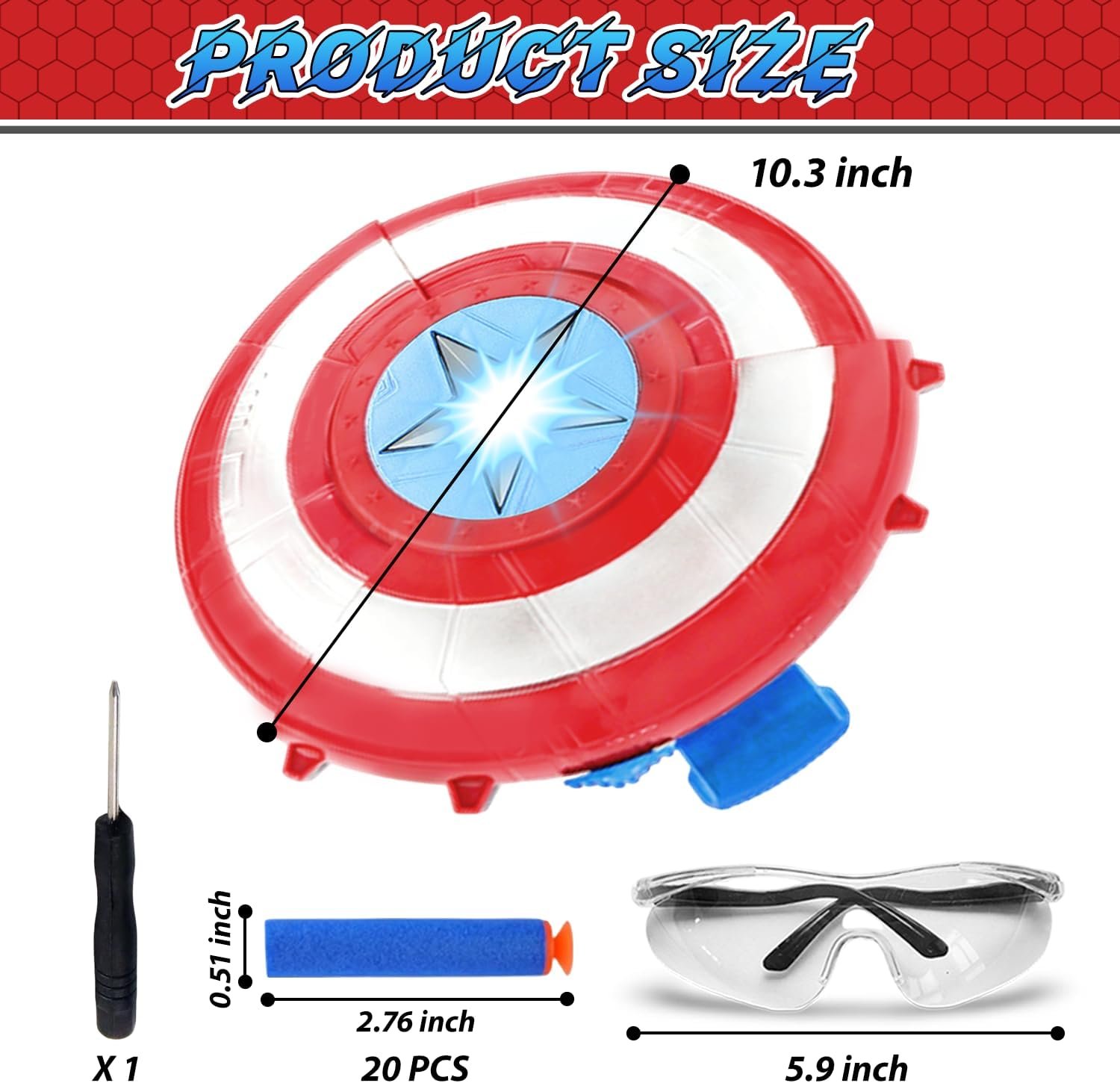 LITTCO Captain Shooting Shield, 20 Darts Captain Shield Toy with Goggles, Kids Role Play, Ideal Birthday for 3-12 Years Old Children, Boys - Image 6