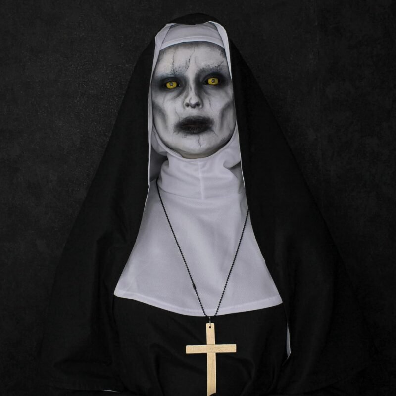 NSPSTT The Nun Costume for Women Nun Dress Halloween Cosplay for Men Nun Costume 5pcs Set - Image 3