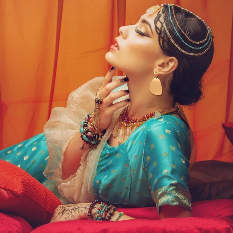 Princess Jasmine Costume Accessories Gold Choker Necklace Earring Tassel Bracelet Head Chain Halloween Arabian Princess Jasmine Jewelry Set for Women - Image 6